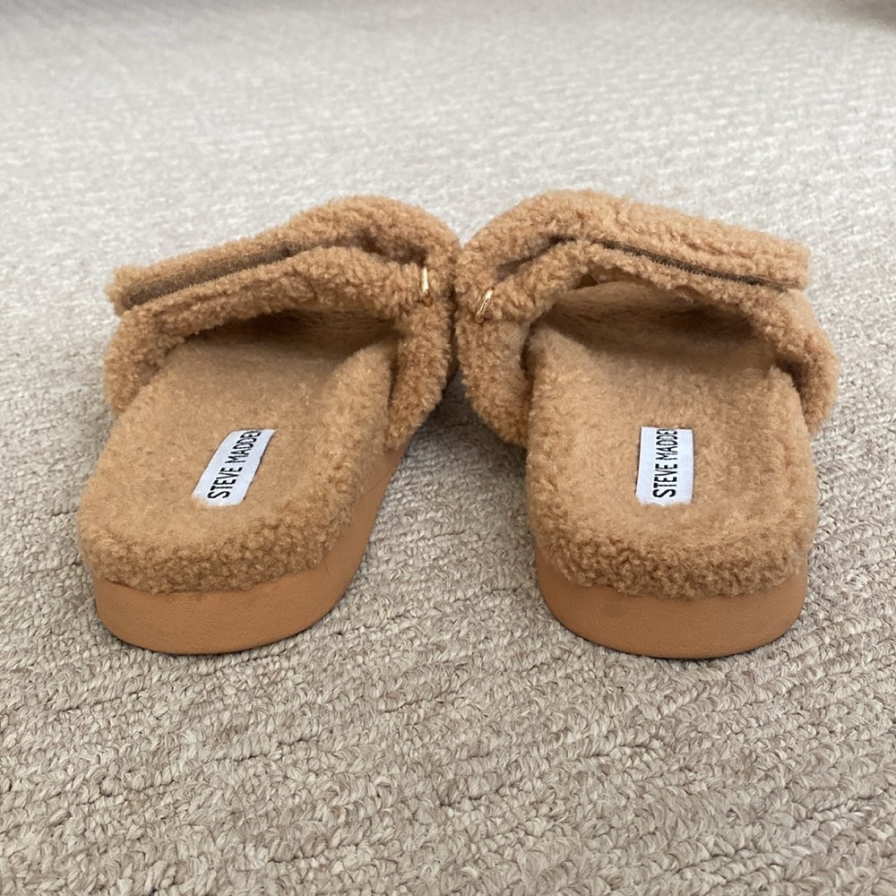 Steve Madden Mayven Shearling Sherpa Faux Fur Slip On Slide Sandals size 10 - Picture 6 of 9